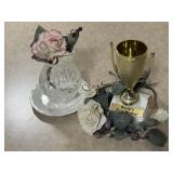 Decor, crystal shade, plate, novelty trophy,