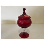 Ruby red glass candy dish