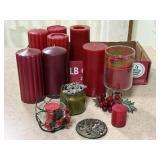 Assorted candles, candleholders