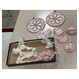 Handmade doilies, crocheted tea cups