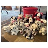 Red tub, plush dalmatian toy dogs