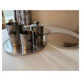 Silver serving trays, stainless canisters,
