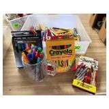 Art supplies, crayons, markers, colored pencils