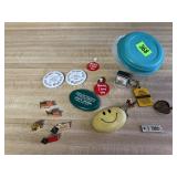 Lapel pins, key chains, coin purse, Lincoln