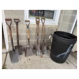 Trash cans of shovels