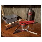 Vintage potato ricer, utensils, knives,