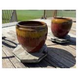 Large pottery flower pots (2)