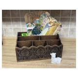 Boho desk organizer, lamb colgne bottle, hand