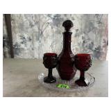 Snowflake glass plate, Ruby Cape Cod decanter,
