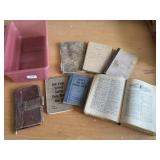 Antique books, dictionary, photographs