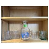 Drinking water carafe, drinking glasses (4)