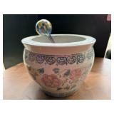 Asian flower pot, blown glass self waterer