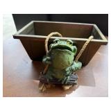 Metal flower box, garden frog