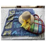 Beach towel, sun hat, tote bag