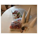 Craft supplies, paper cones, spring, drawer pulls