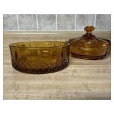 Vintage Fostoria amber dishes (2)