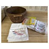 Basket, embroidered towels, patterns