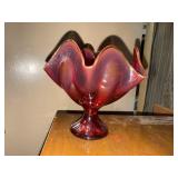 Viking handblown ruffled pedestal bowl