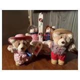 Furskins toy bears (4), basket