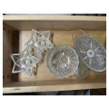 Assorted glassware, star candleholders, pickle