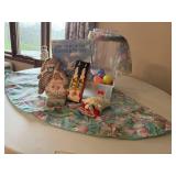 Easter tablecloth, decorations, plastic eggs,