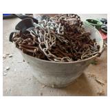 Galvanized pail of chains