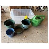 Plastic flower pots, watering can
