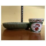 Green pottery dish, flower pot