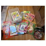 Coloring, activity books, tin of crayons