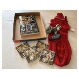 Dog sweater, coasters, dog training book, trimmer