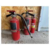 5 gallon bucket, fire extinguishers (3)