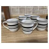 Glass platter, coffee mugs (7)