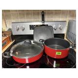 Bialetti red cooking pans, skillet