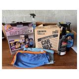 Box of car detailing supplies, car wax, cleaning
