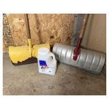 Snow shovels (2), ice melt jug