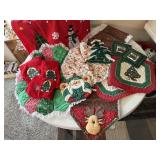 Christmas linens, table runner, tree skirts, bath