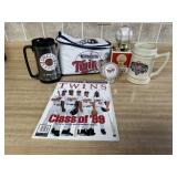 Baseballs, Minnesota Twins beer steins, cooler,