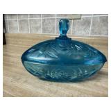 Teal covered candy dish
