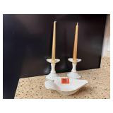 Lenox candlesticks, dove dish