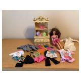 Barbie doll, clothing, accessories, toy hutch