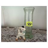 Green crackle vase, sheep