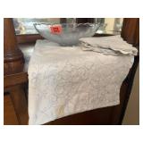 Matching tablecloth, napkins, serving dish