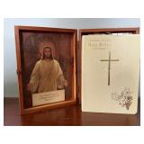 Vintage memorial Holy Bible, cedar box