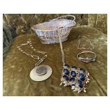 Boho jewelry, bracelets, necklaces, metal basket
