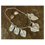 Vintage leaf necklace, earring jewelry set