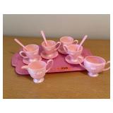 Barbie toy tea set, tray, cups, saucers, sugar