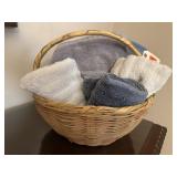 Woven basket, bath, hand towels