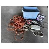 Tote of power cords, surge protector, trouble