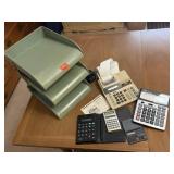 Metal paper organizer, calculators, adding