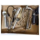 Kitchen utensils, scoops, tongs, tenderizer